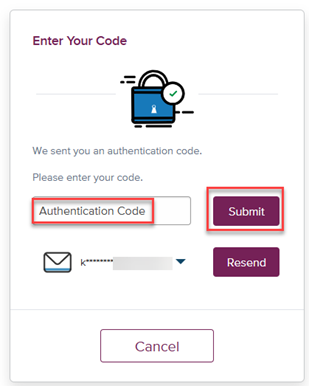 Reset loan portal account step 6 image Paste the authorization code you received by email into the field marked Please enter your code, then press submit.