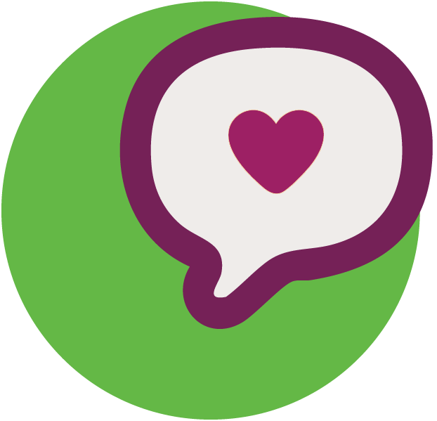 Icon of a speech bubble with a heart symbol inside
