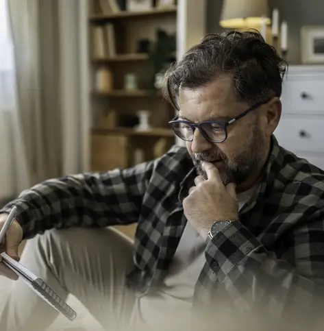 man in home estimating affordable mortgage in notepad