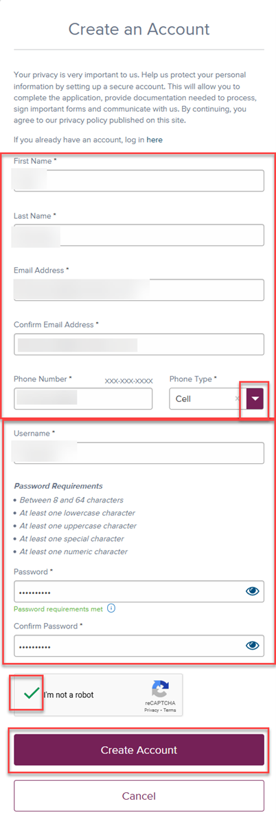 Create account step 4 image Image of Create Account dialogue box