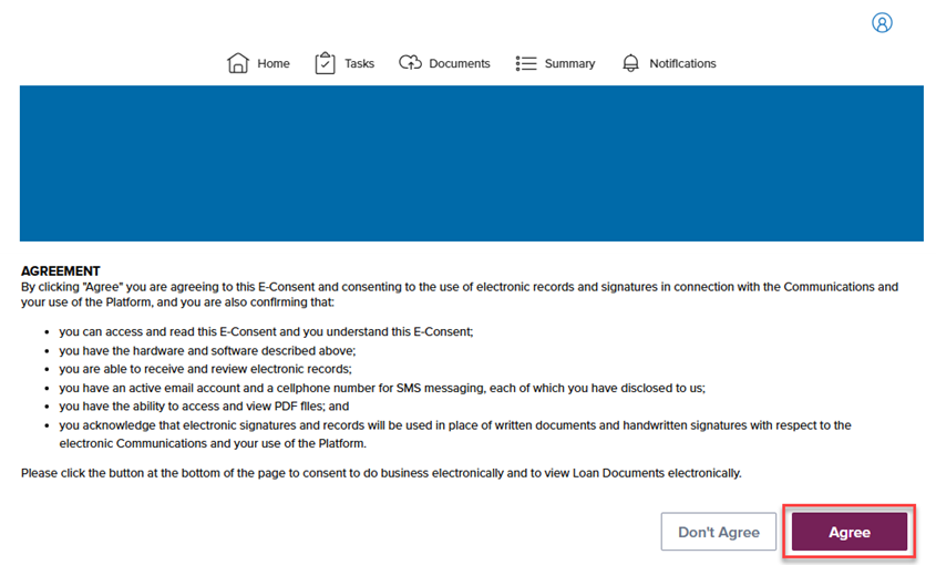 Create account step 7 image Image of e-consent dialogue box