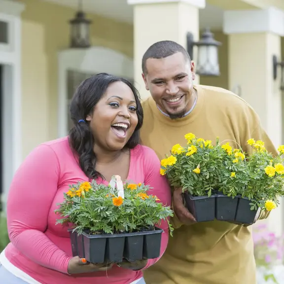 couple with spring flowers