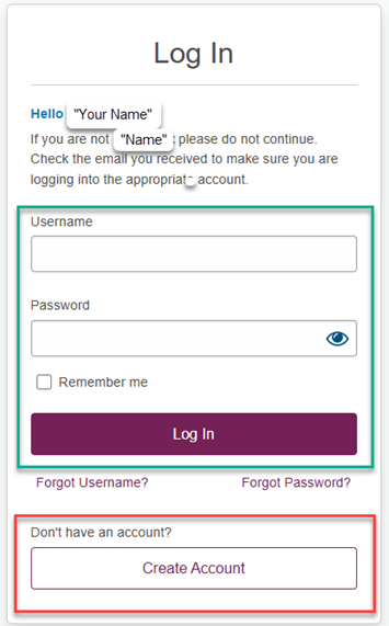 Create Account step 3 Image of login dialogue box-includes the option to create account if you don't have one already
