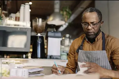 Businessman concentrating on paperwork