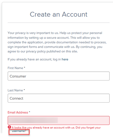 Reset loan portal account step 1 Image showing to click on username