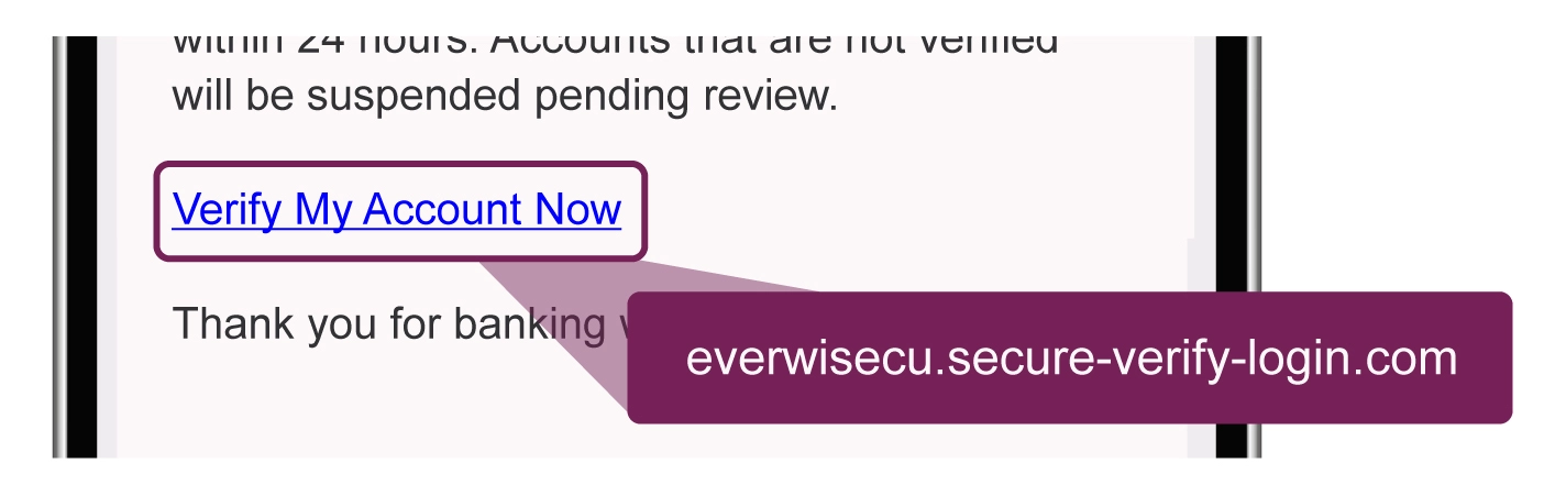 graphic showing example of scam link in email body
