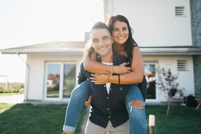 Happiness couple enjoying after have bought the new home