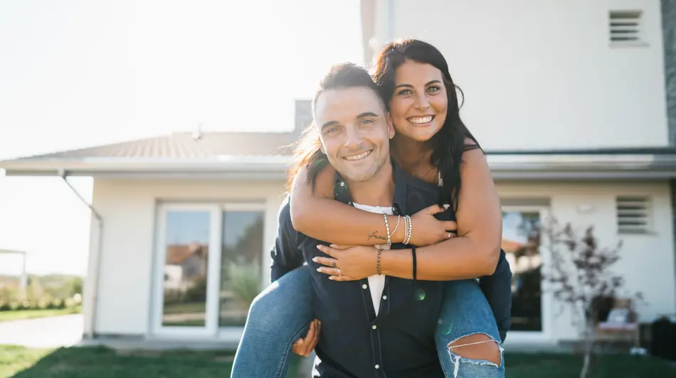 Happiness couple enjoying after have bought the new home