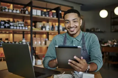 Businessman working on a computer