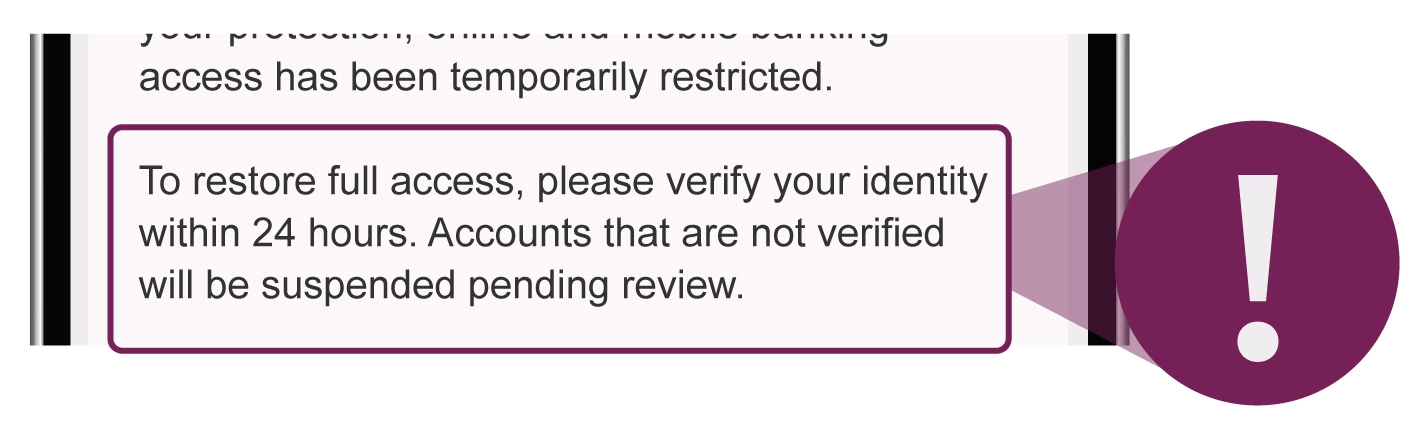 graphic showing urgent message in phishing email scam example