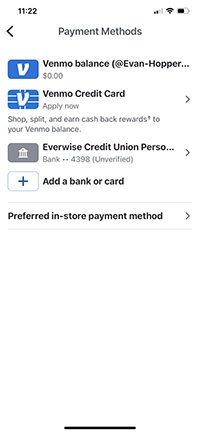 Image of payment method screen