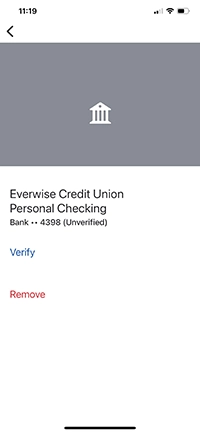Image of Venmo screen with Verify button