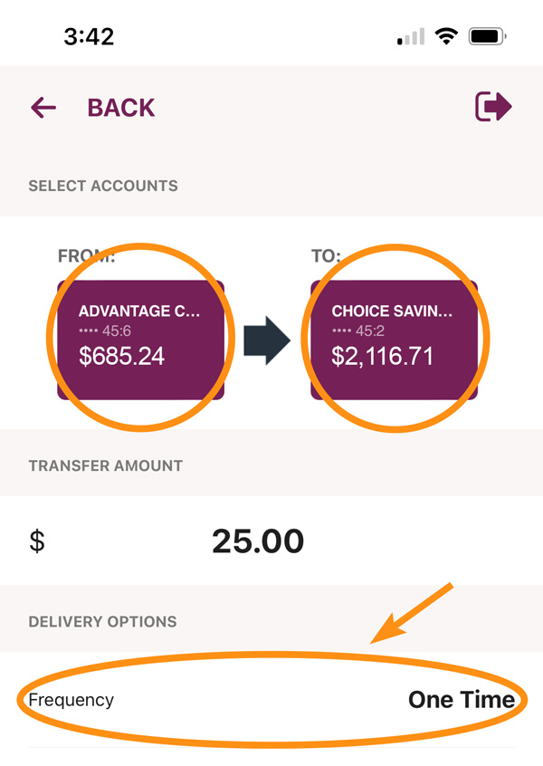 Transfers start screen 