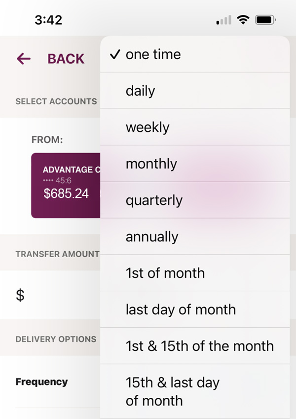 Transfers frequency options